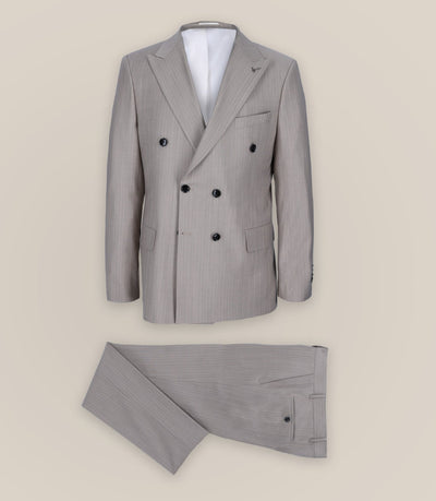 Costume croisé à rayures beige - IZAC