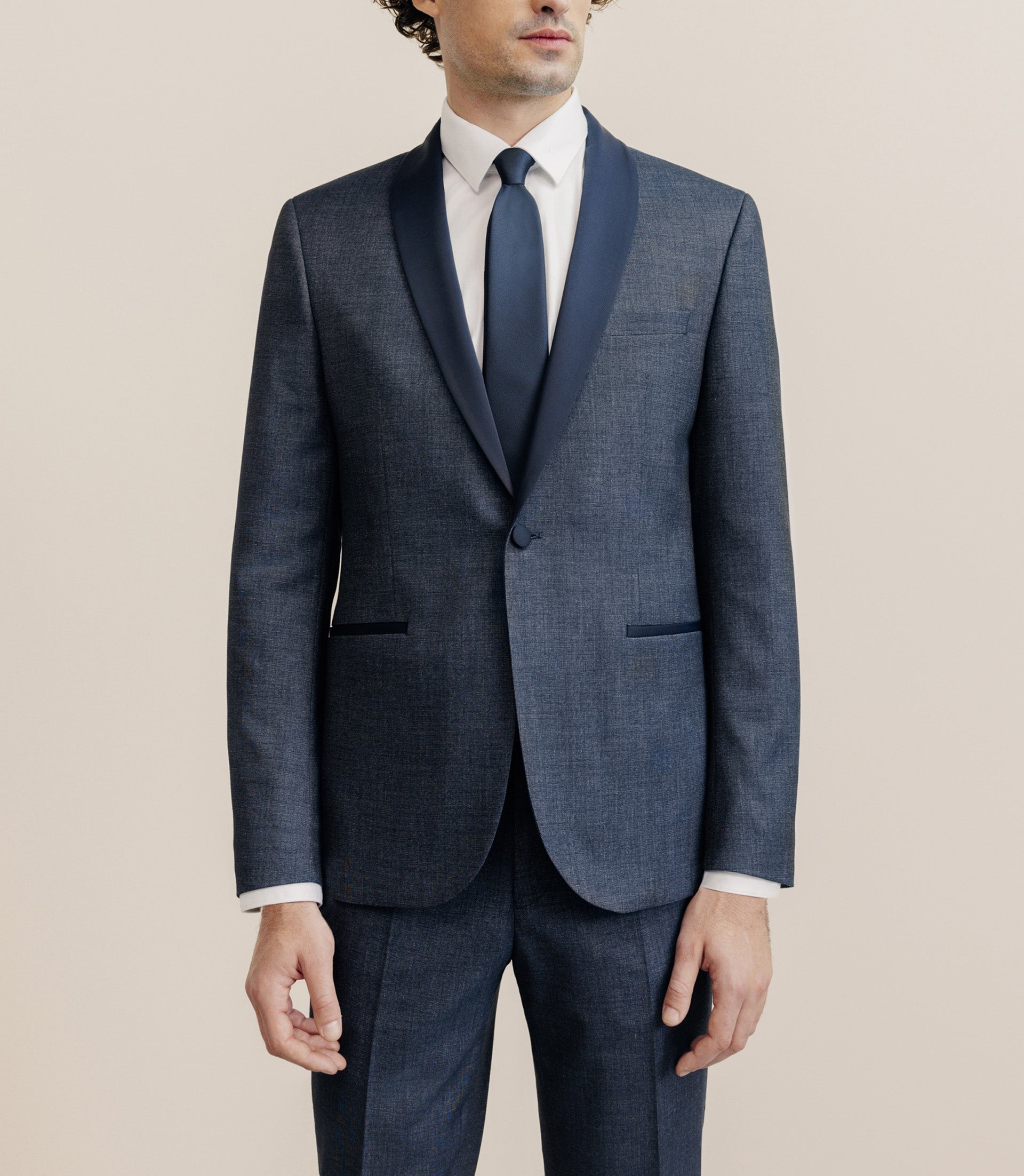 Costume col châle cérémonie bleu denim - IZAC