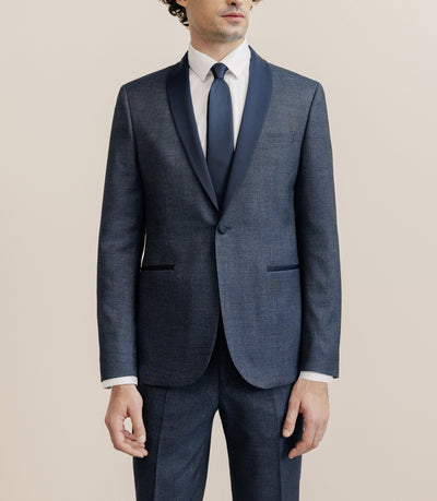 Costume col châle cérémonie bleu denim - IZAC