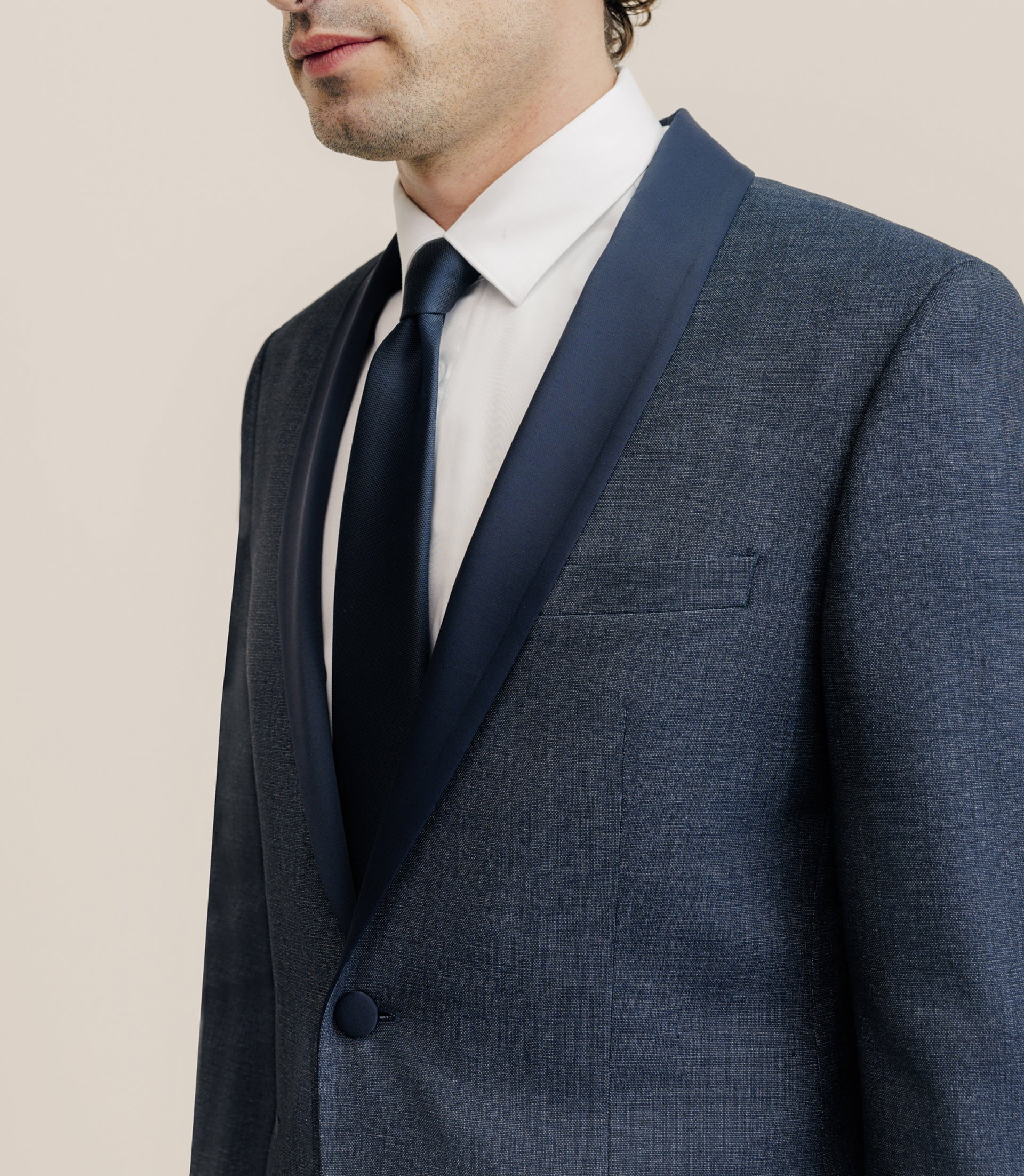 Costume col châle cérémonie bleu denim - IZAC