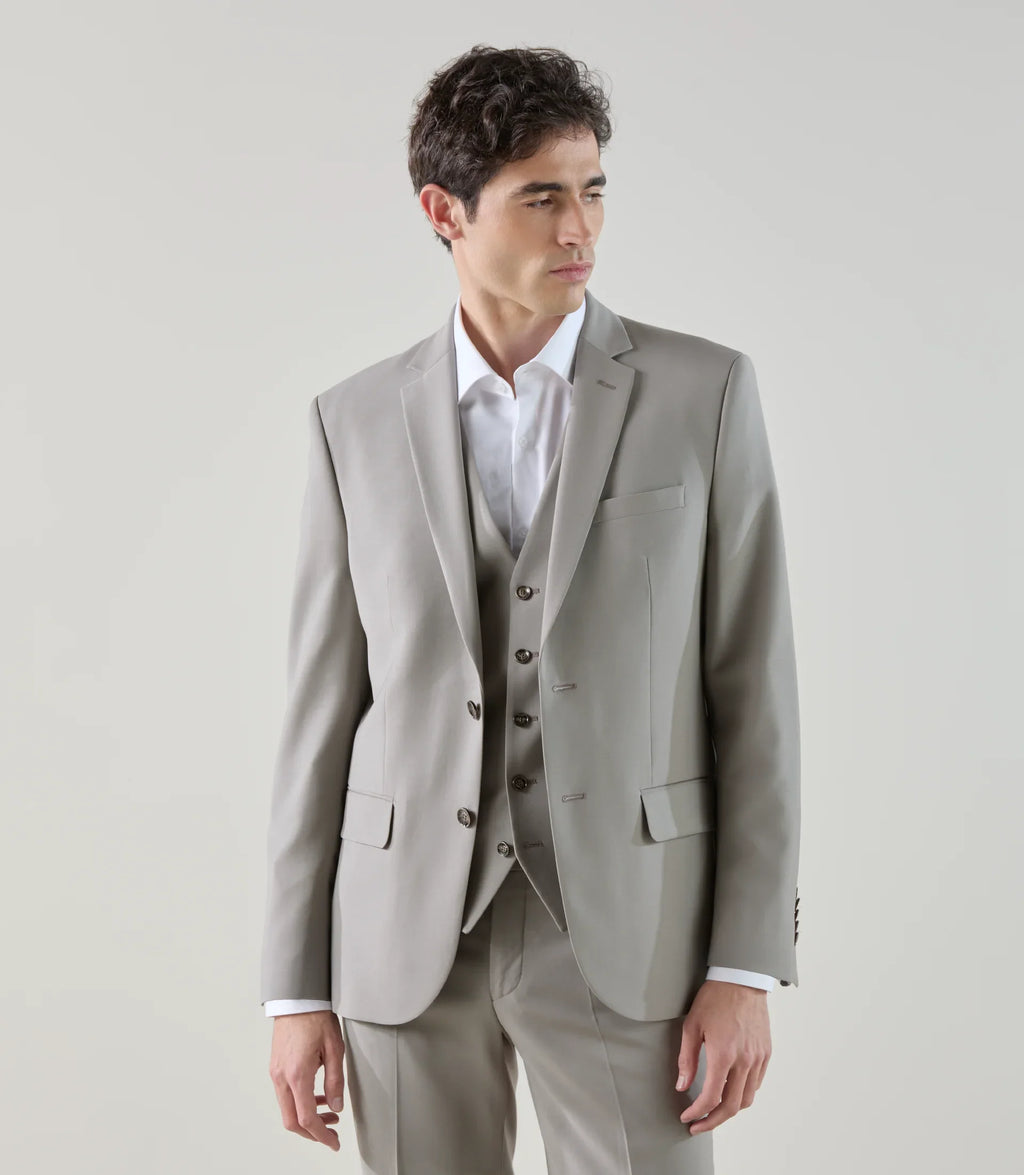 Costume 2 boutons en laine majoritaire taupe - IZAC