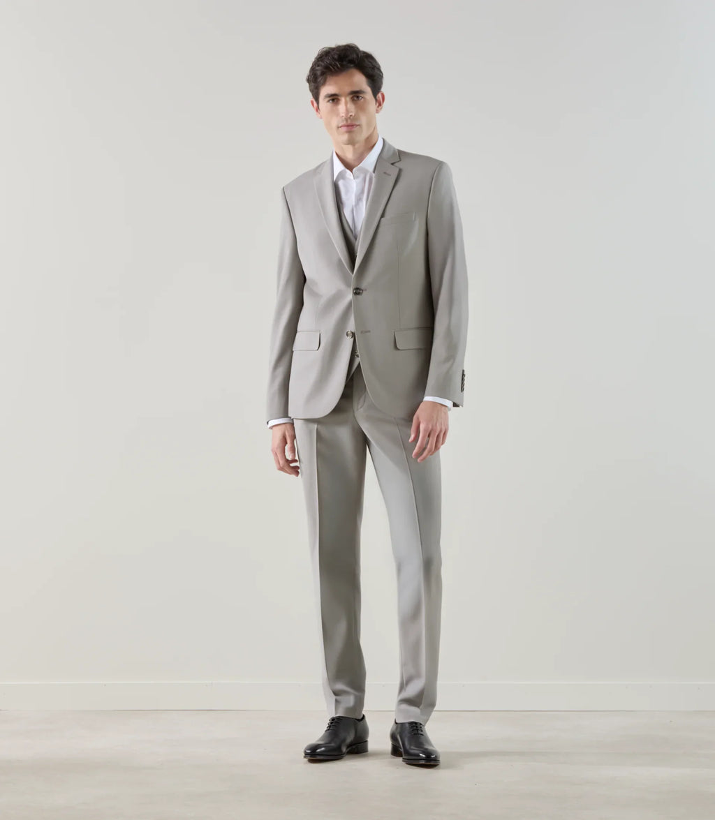 Costume 2 boutons en laine majoritaire taupe - IZAC