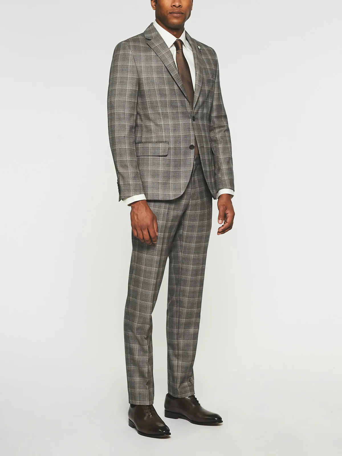 Costume 2 boutons à carreaux gris beige LYS - IZAC