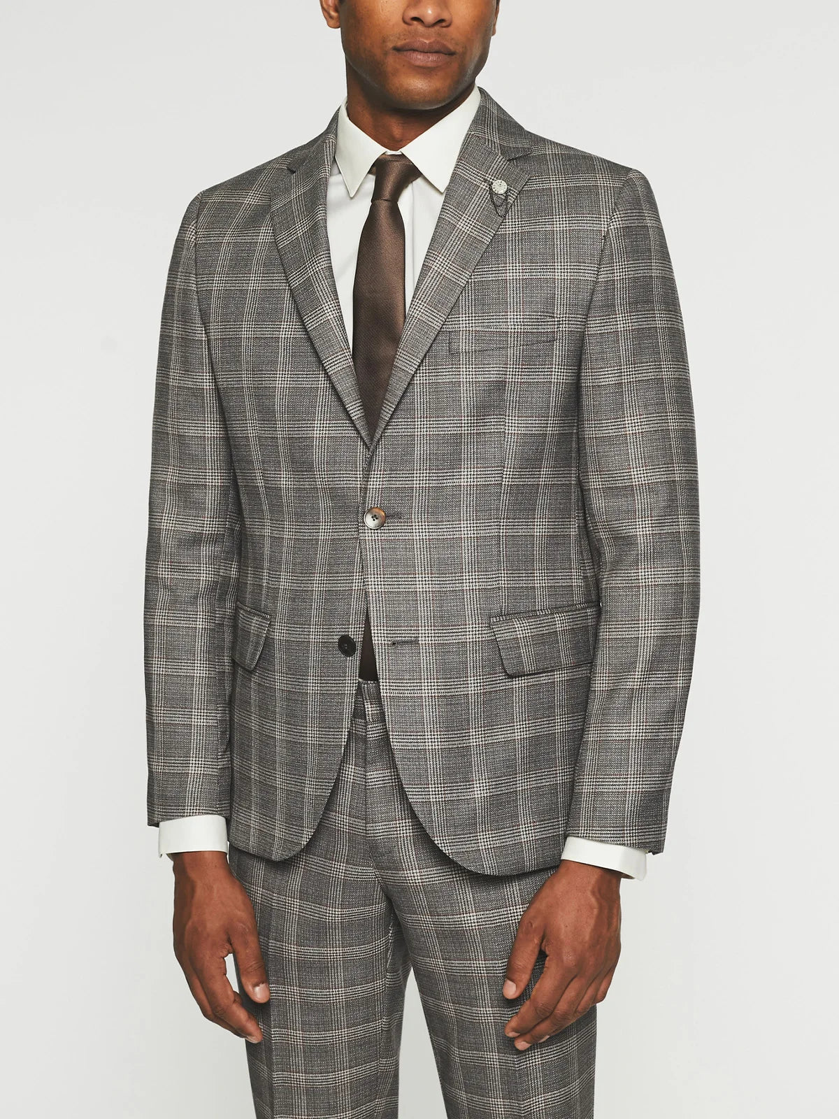 Costume 2 boutons à carreaux gris beige LYS - IZAC