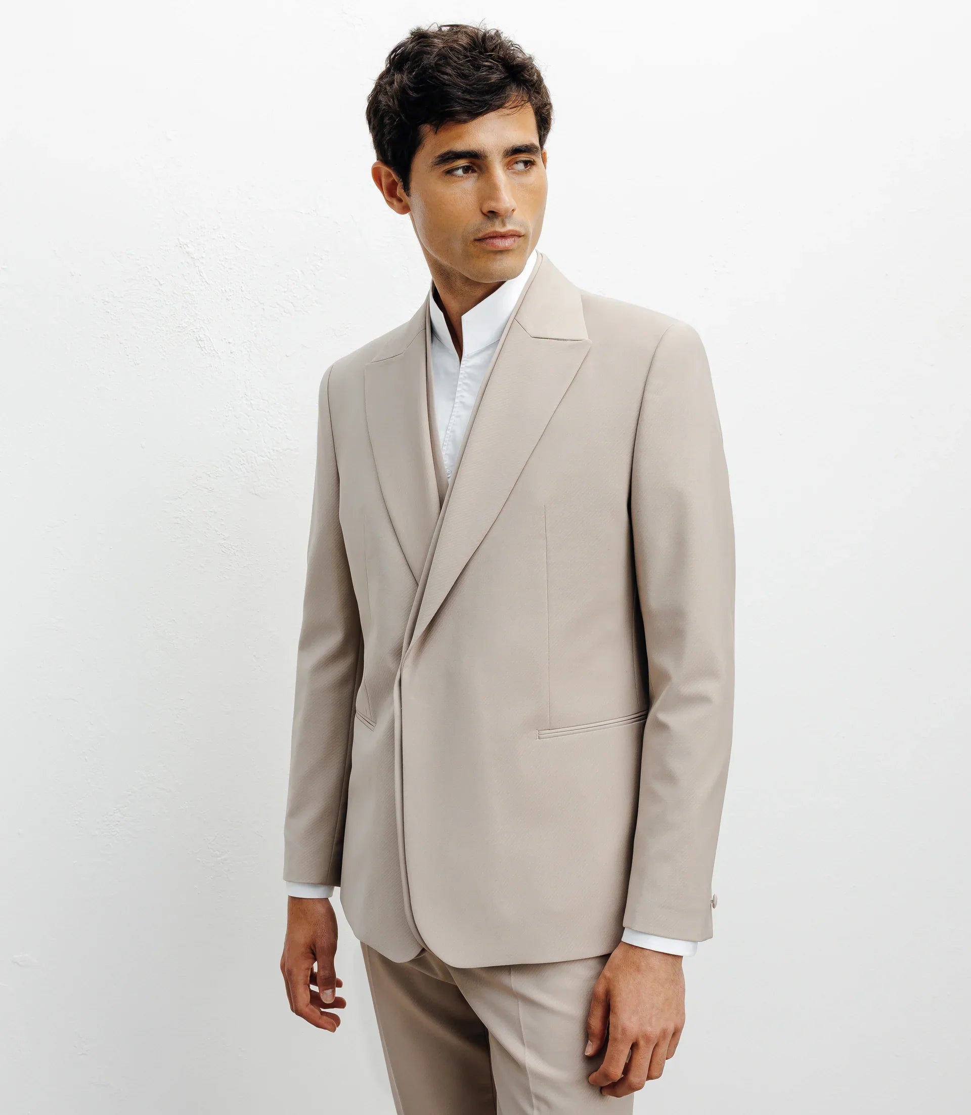 Costume croisé double col beige - IZAC