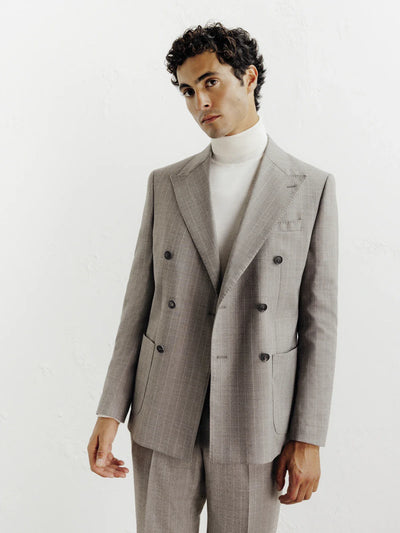 Costume croisé à rayures beige - IZAC