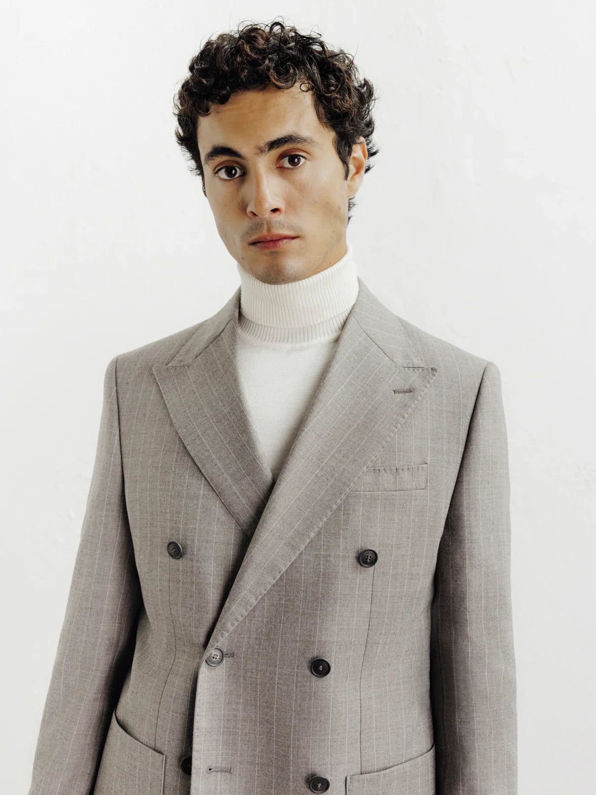 Costume croisé à rayures beige - IZAC