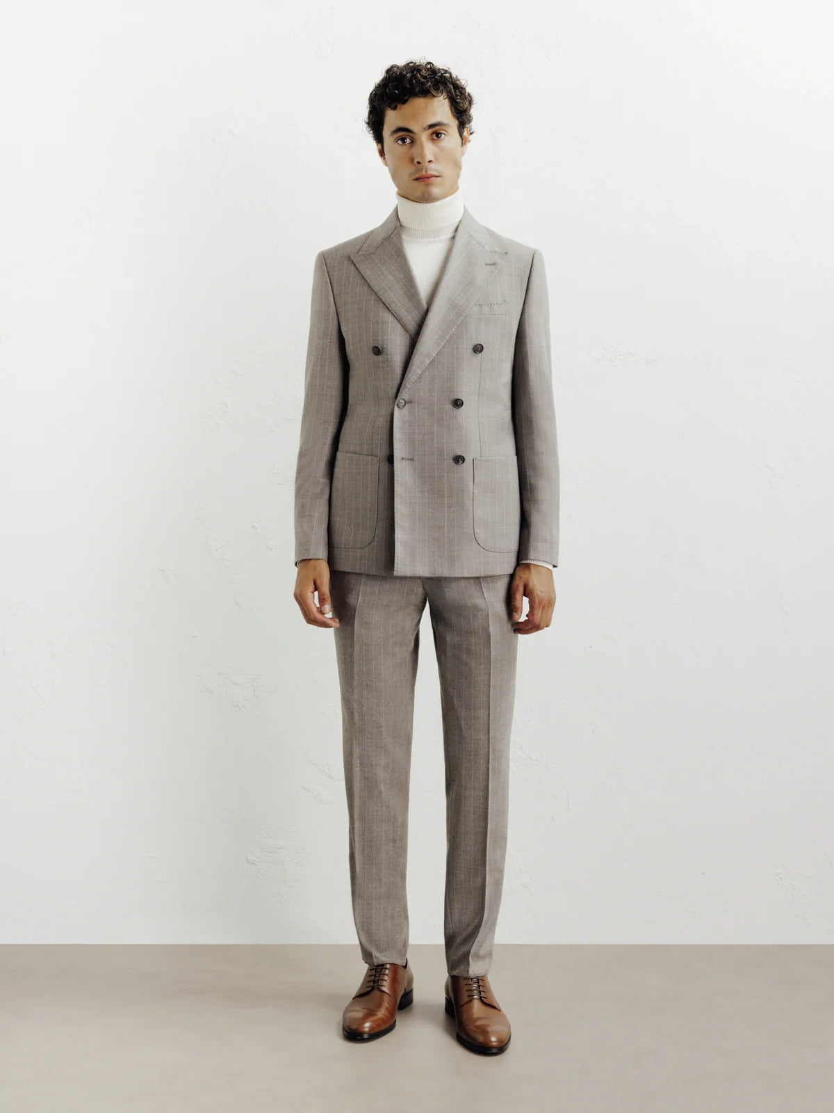 Costume croisé à rayures beige - IZAC