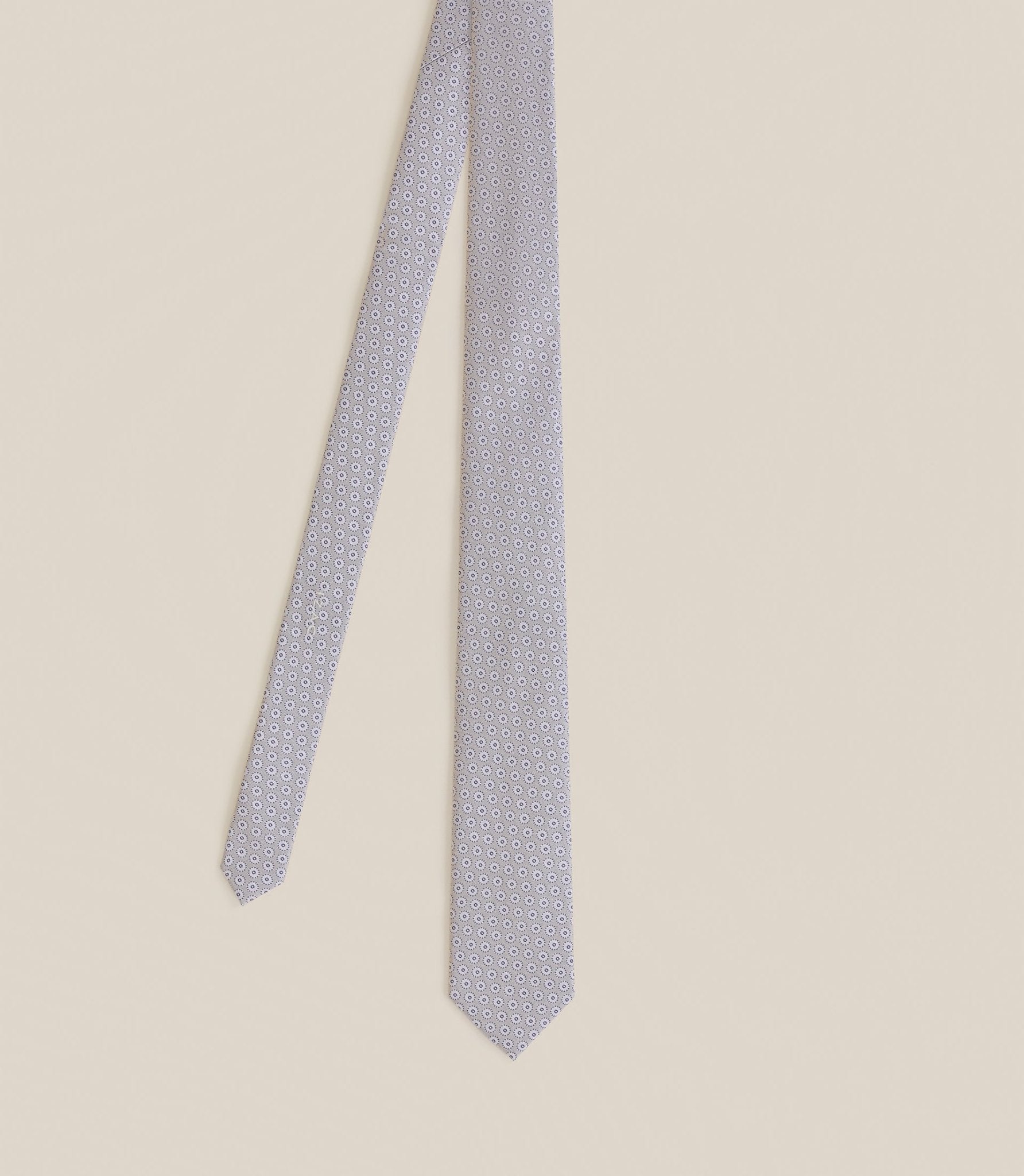 Cravate micro motifs 100% soie beige - IZAC
