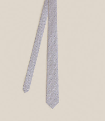 Cravate micro motifs 100% soie beige - IZAC