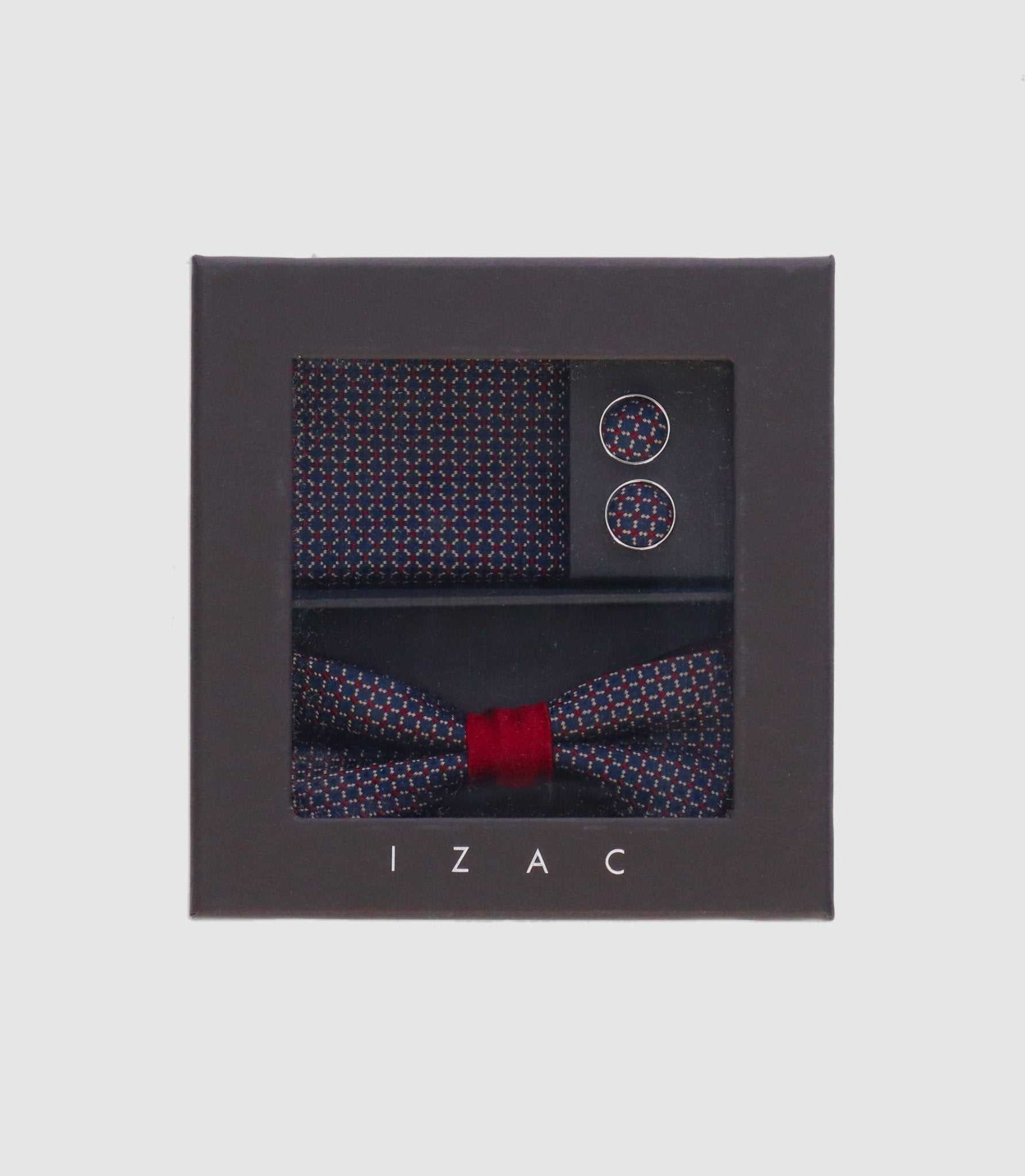 Coffret noeud papillon, pochette, bouton de manchette marine bordeaux TEOBALDE - IZAC