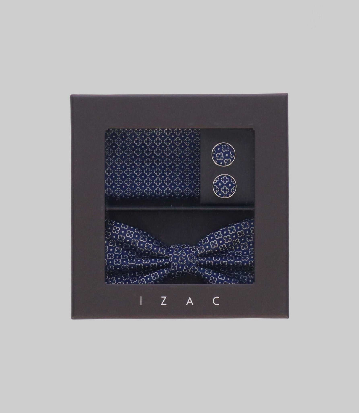 Coffret noeud papillon, pochette, bouton de manchette marine TIMOTE - IZAC