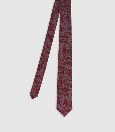 Cravate avec motifs en soie bordeaux - IZAC