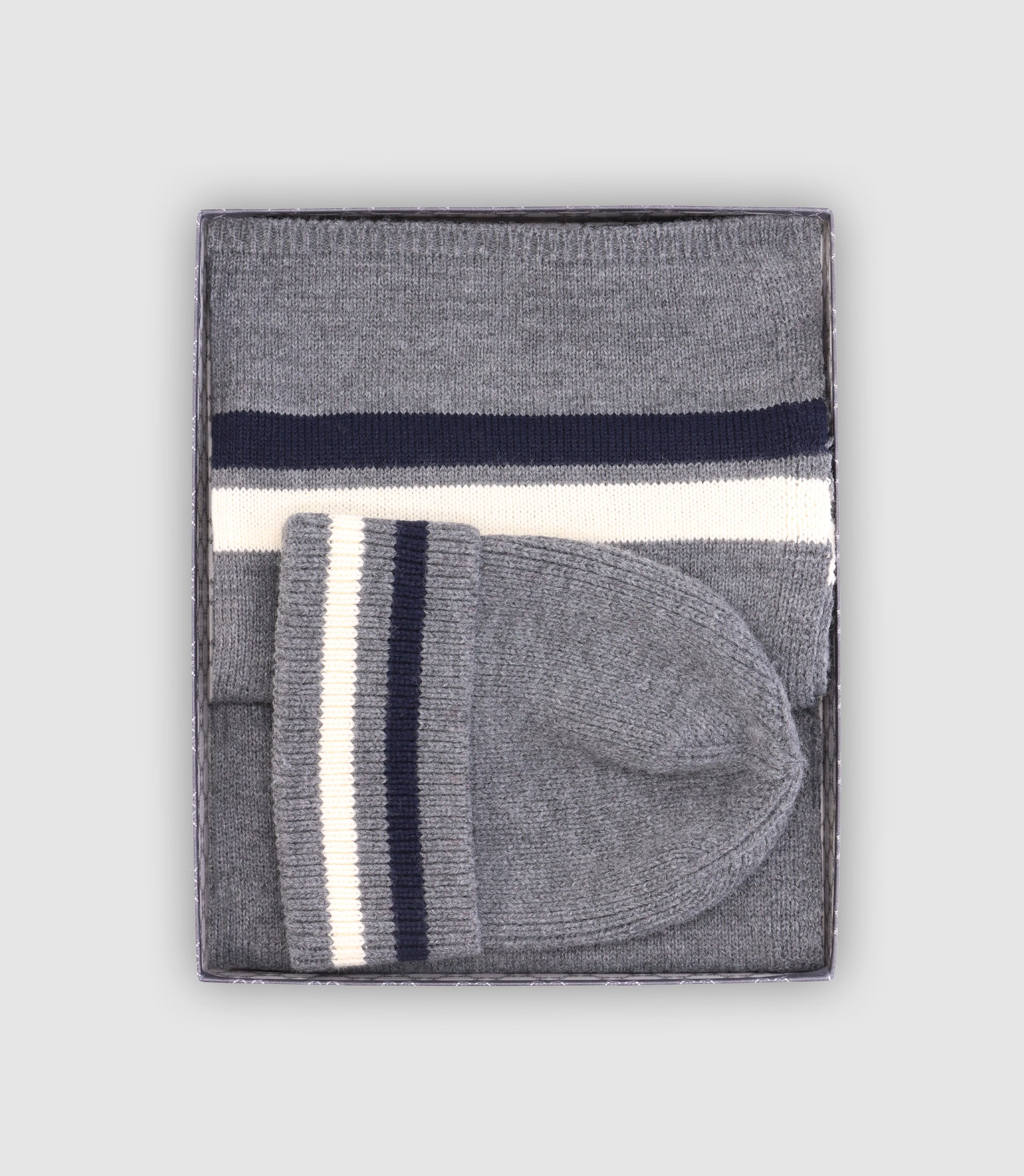 Echarpe et bonnet à rayures gris - IZAC