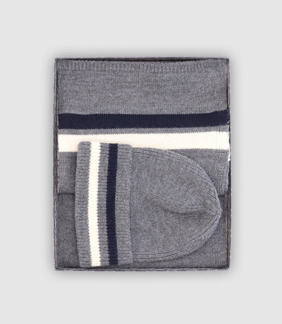 Echarpe et bonnet à rayures gris - IZAC