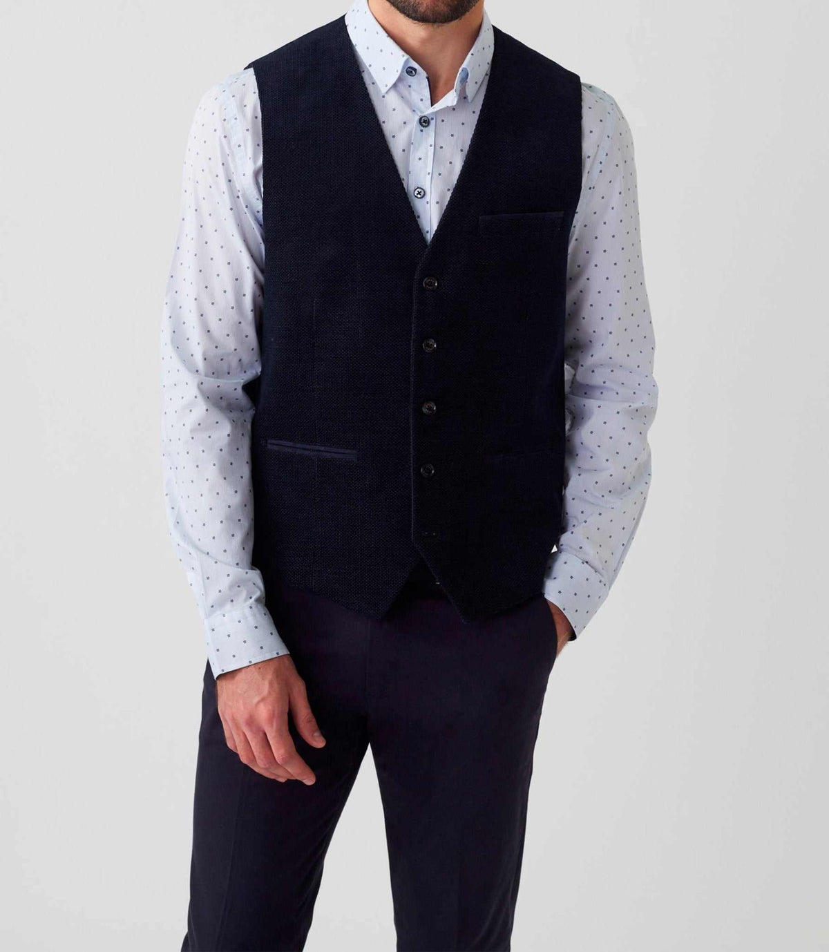 Gilet ville velours fantaisie bleu marine "Orecord" - IZAC