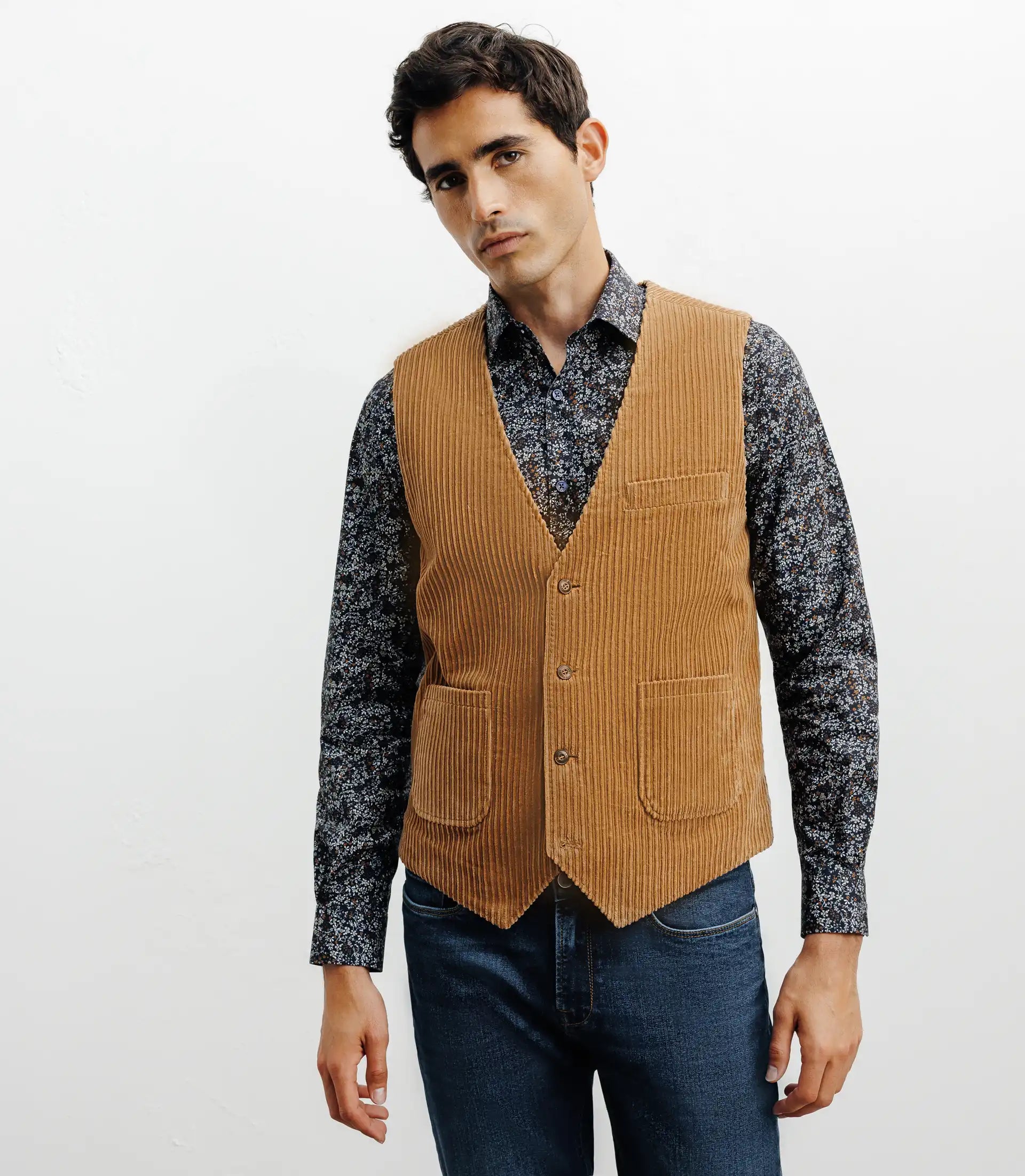 Gilet ville en velours côtelé camel - IZAC