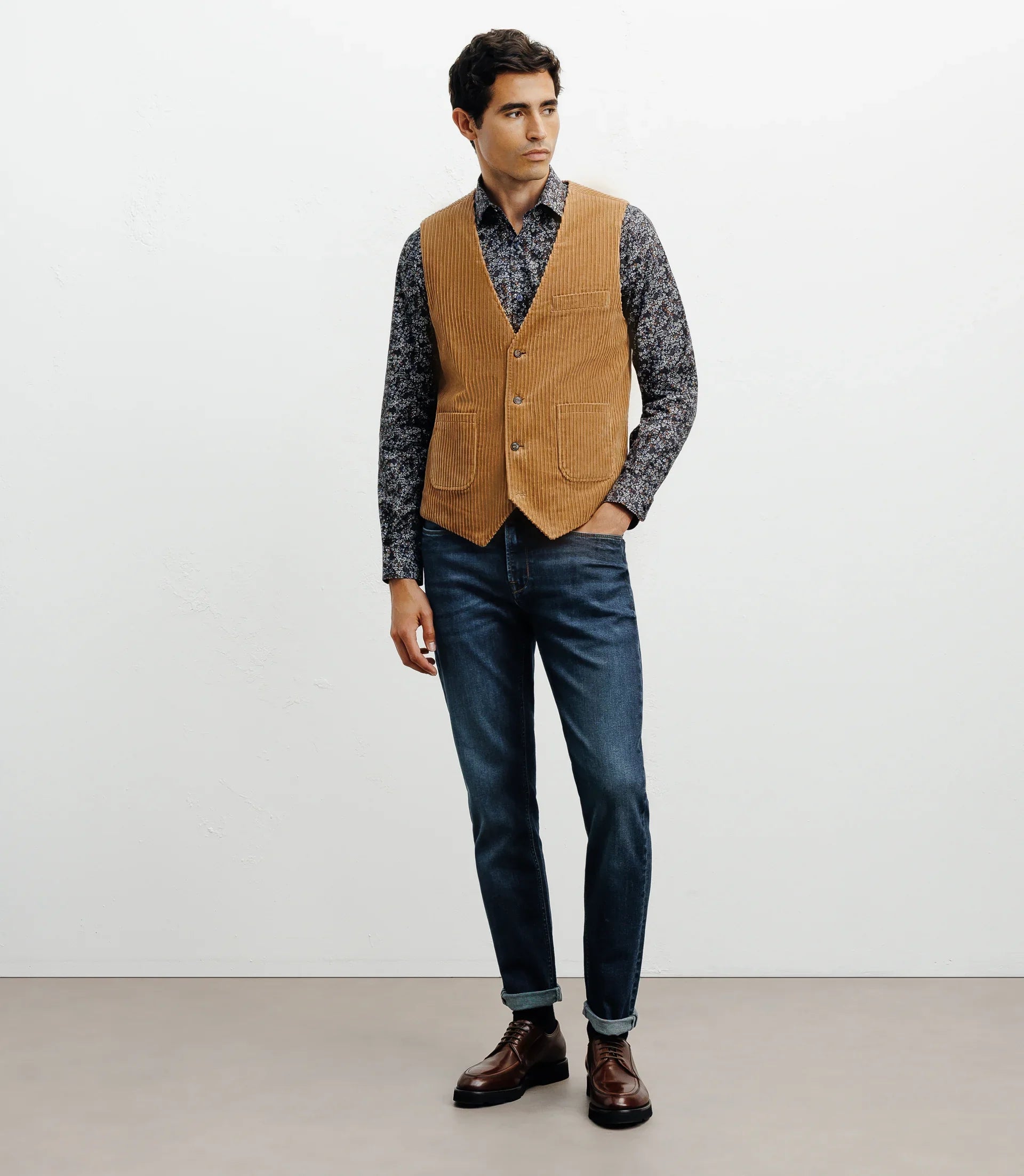 Gilet ville en velours côtelé camel - IZAC