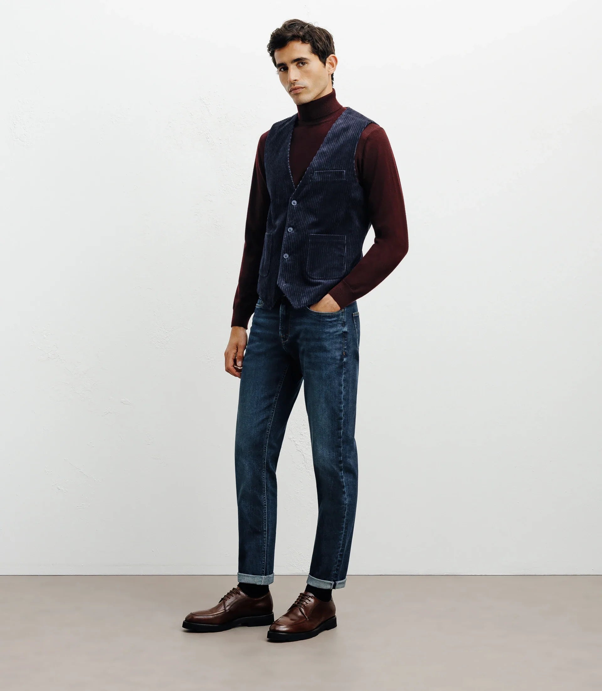 Gilet ville en velours côtelé marine - IZAC