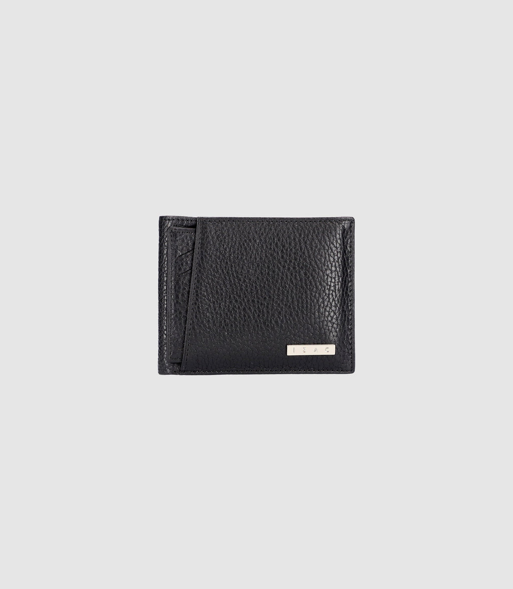 Portefeuille avec porte cartes en cuir noir WATT - IZAC