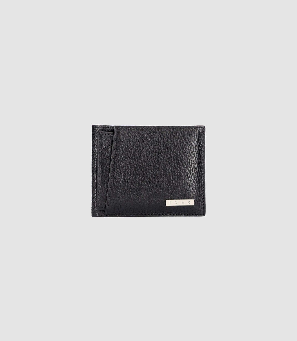 Portefeuille avec porte cartes en cuir noir WATT - IZAC