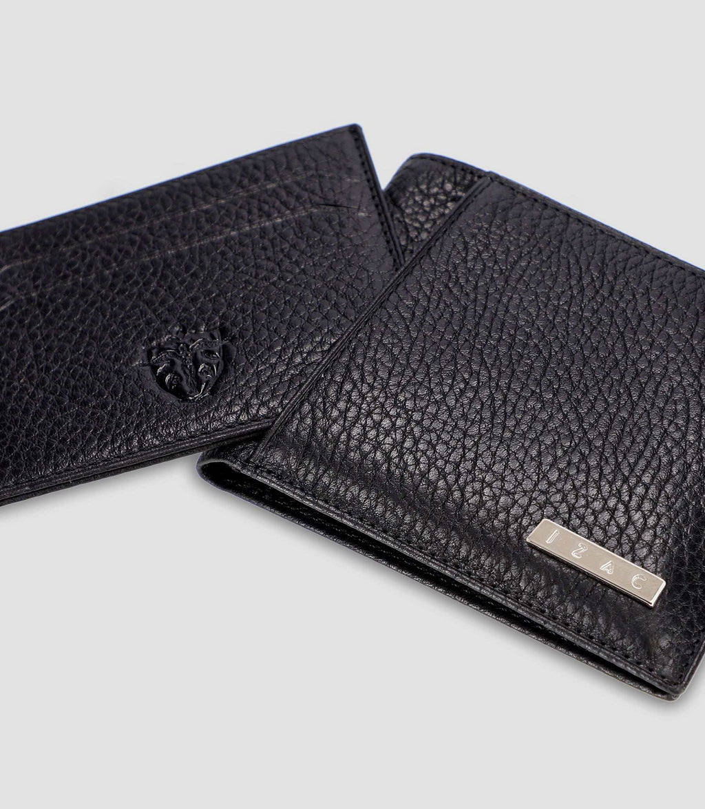 Portefeuille avec porte cartes en cuir noir WATT - IZAC