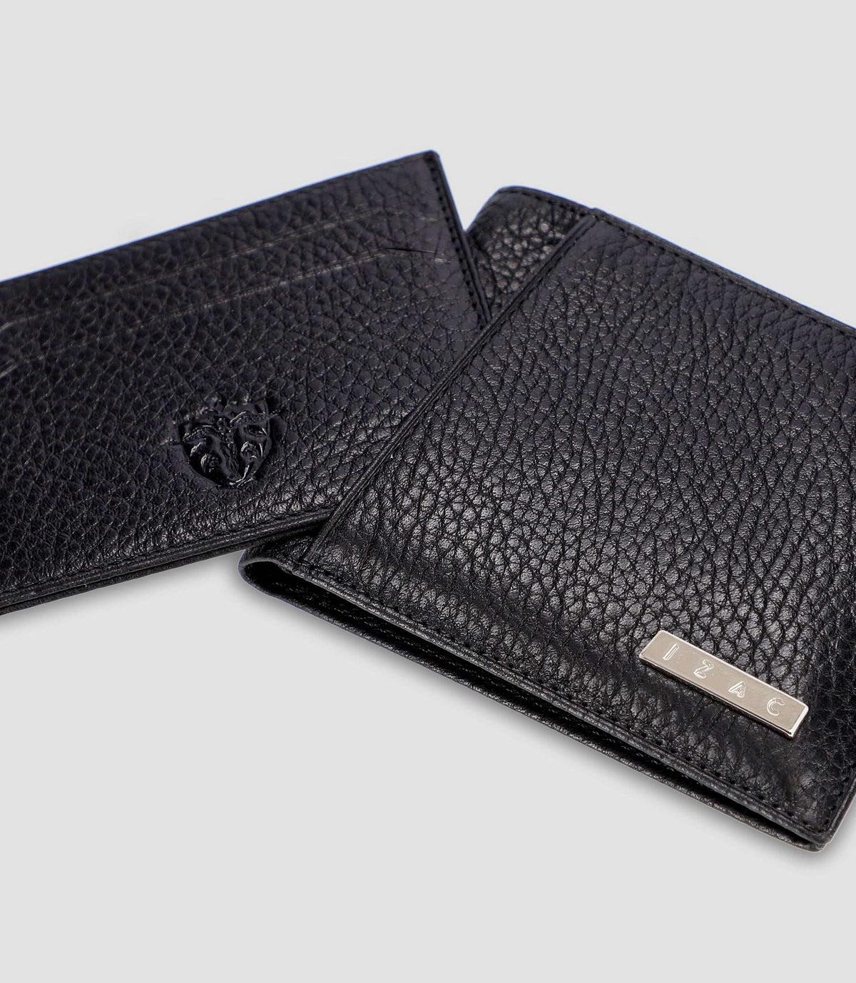Portefeuille avec porte cartes en cuir noir WATT - IZAC