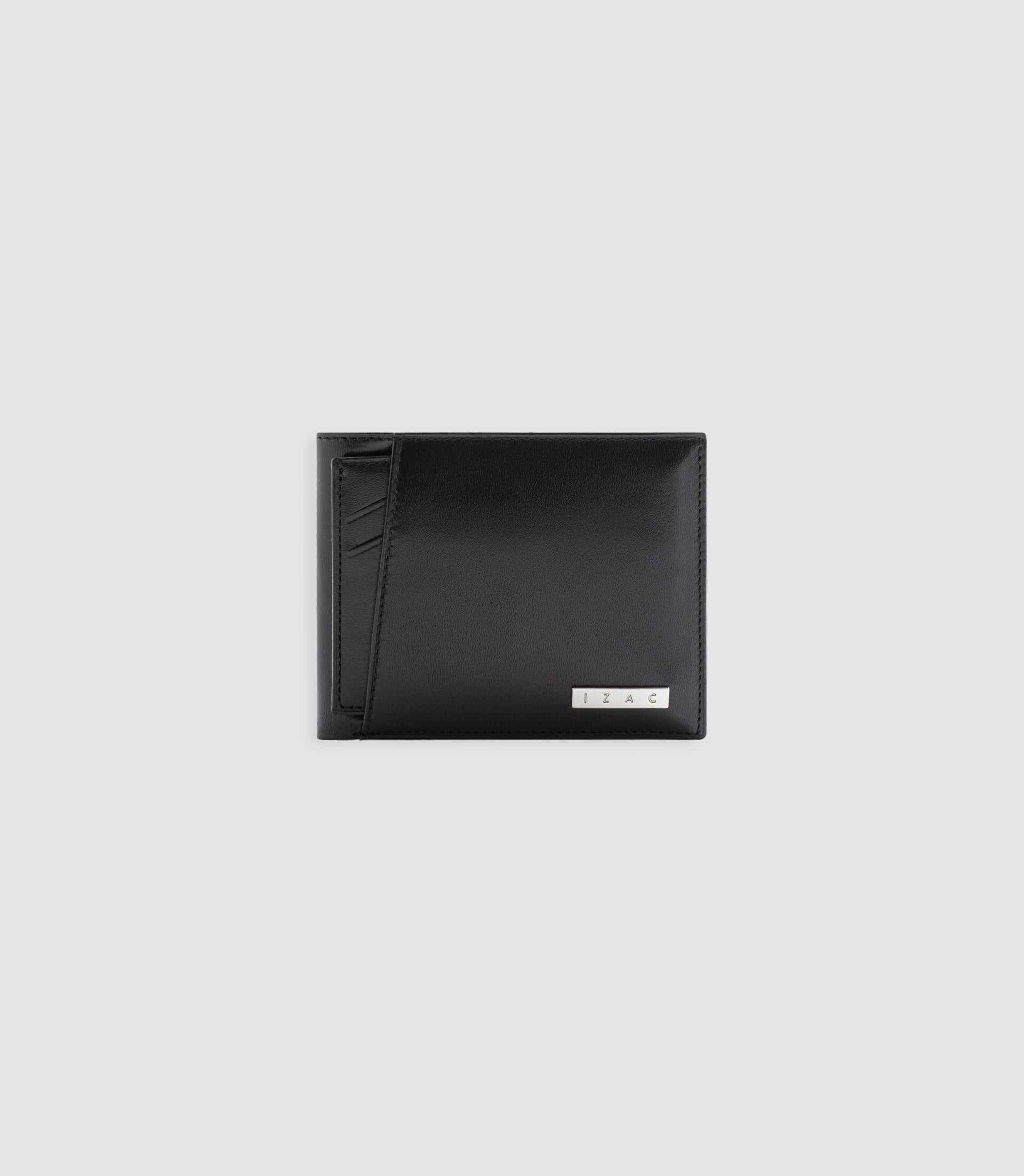 Portefeuille en cuir lisse noir - IZAC
