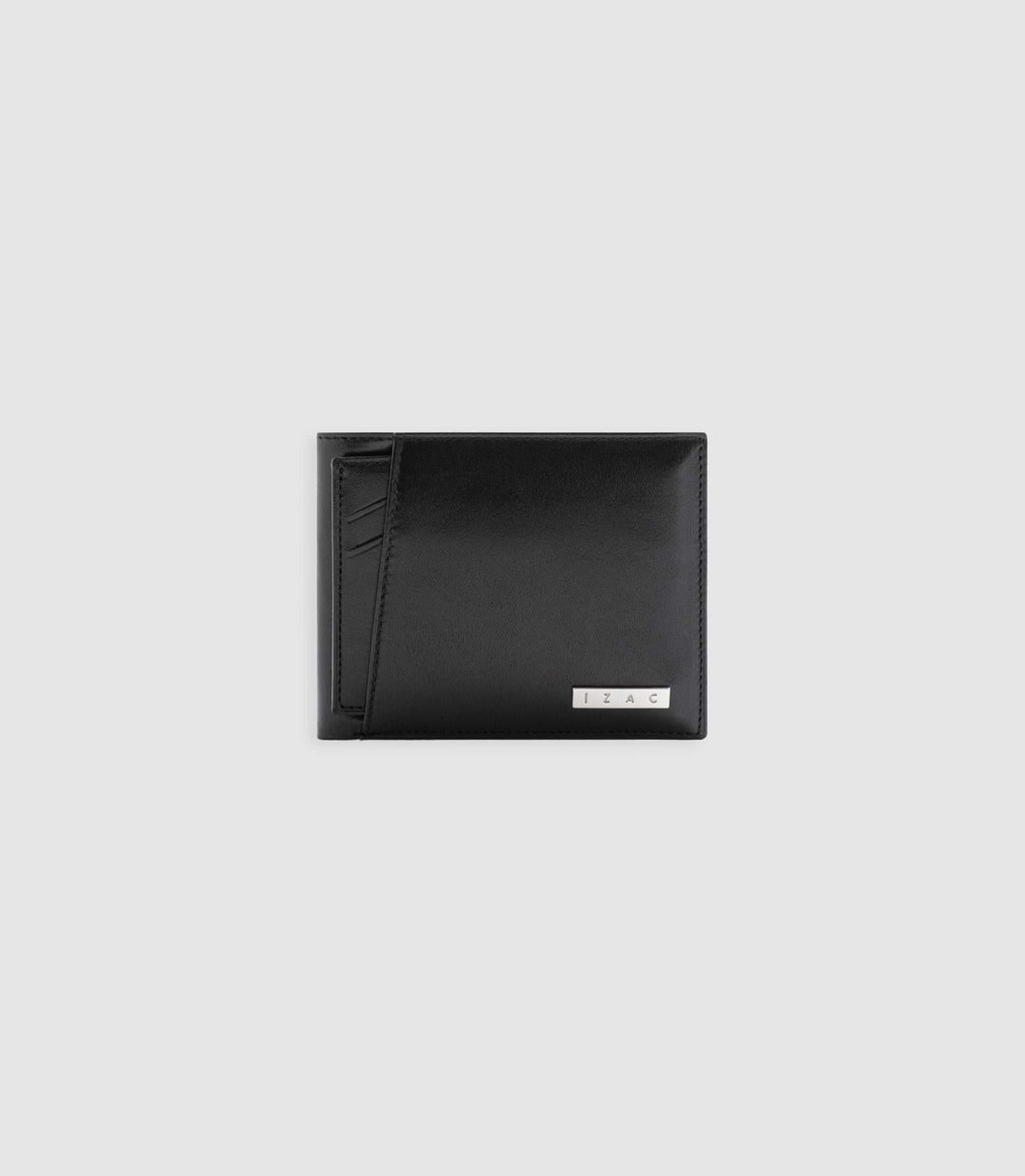 Portefeuille en cuir lisse noir - IZAC