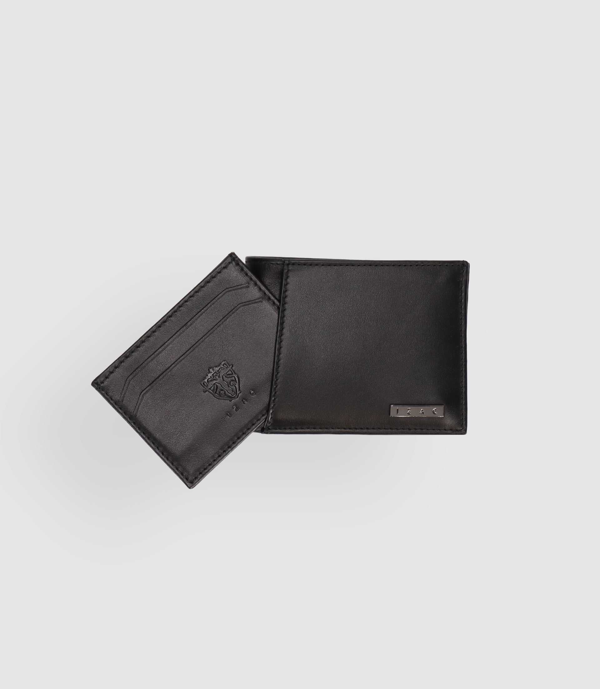 Portefeuille en cuir lisse noir - IZAC