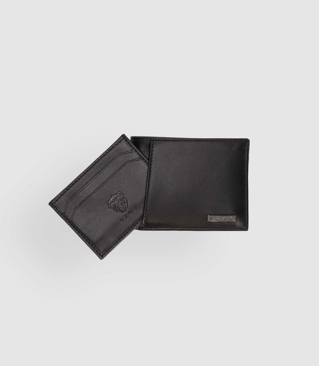 Portefeuille en cuir lisse noir - IZAC