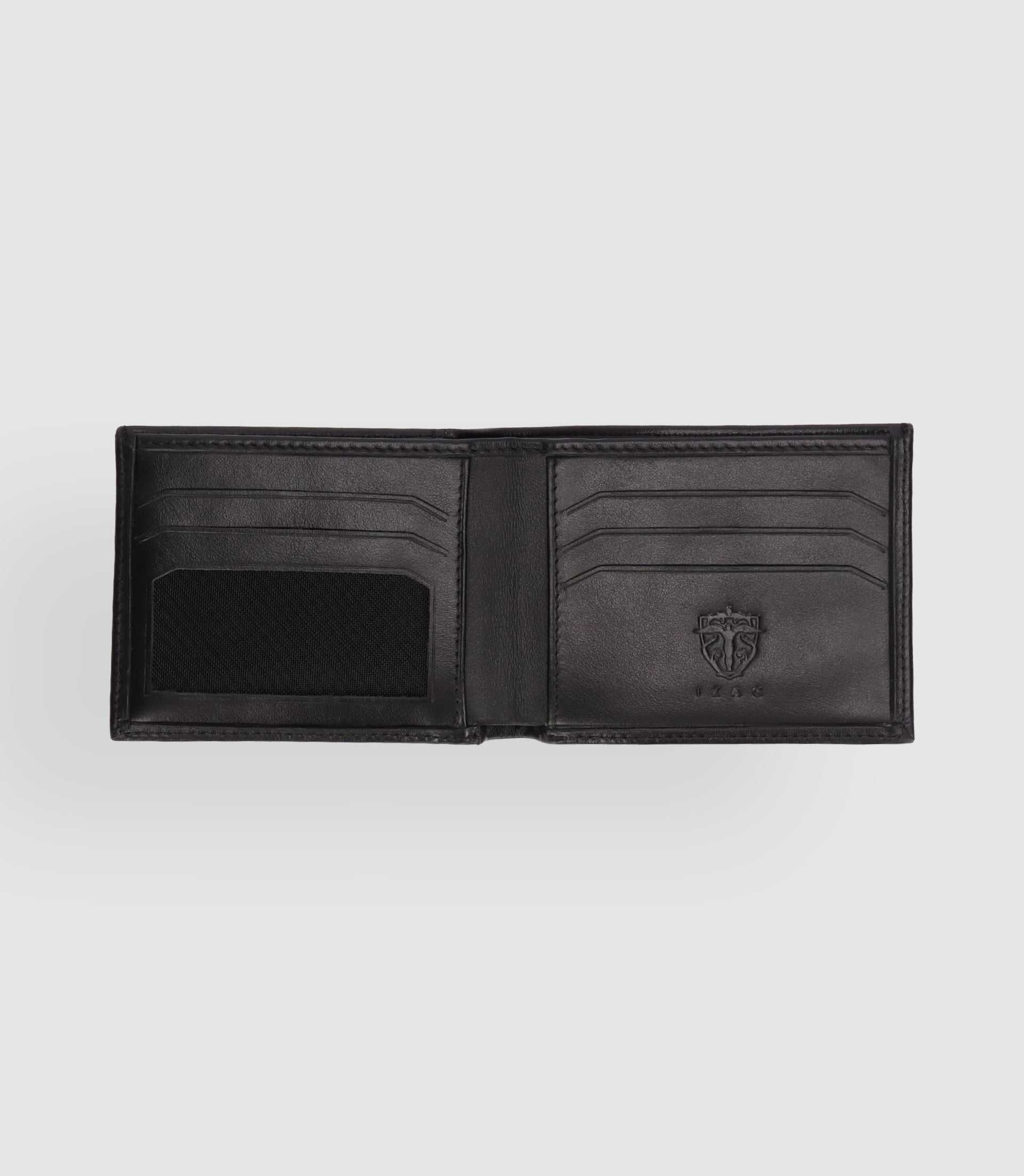Portefeuille en cuir lisse noir - IZAC