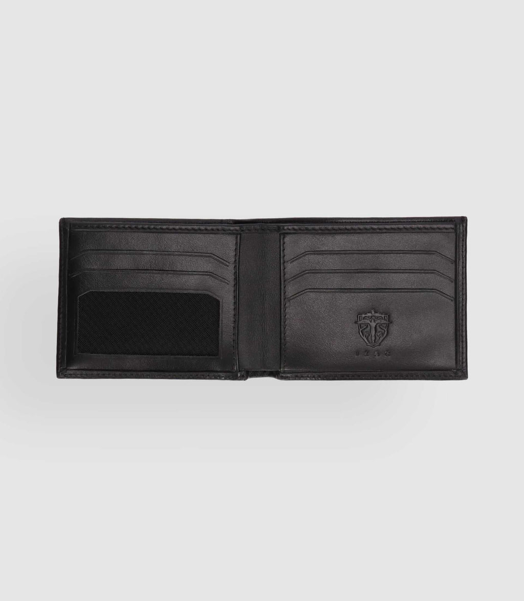 Portefeuille en cuir lisse noir - IZAC