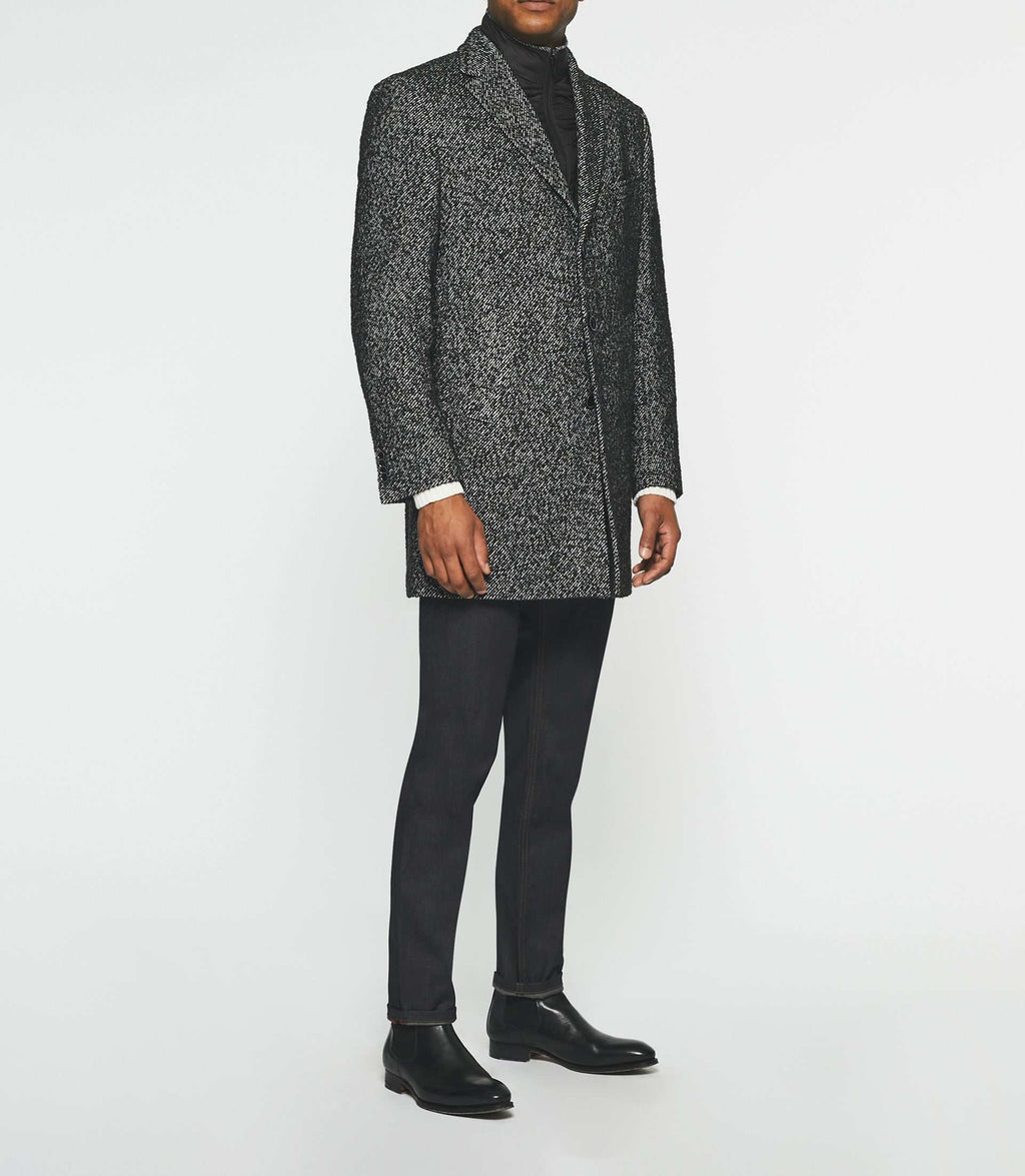 Manteau ville en tweed noir ICE - IZAC