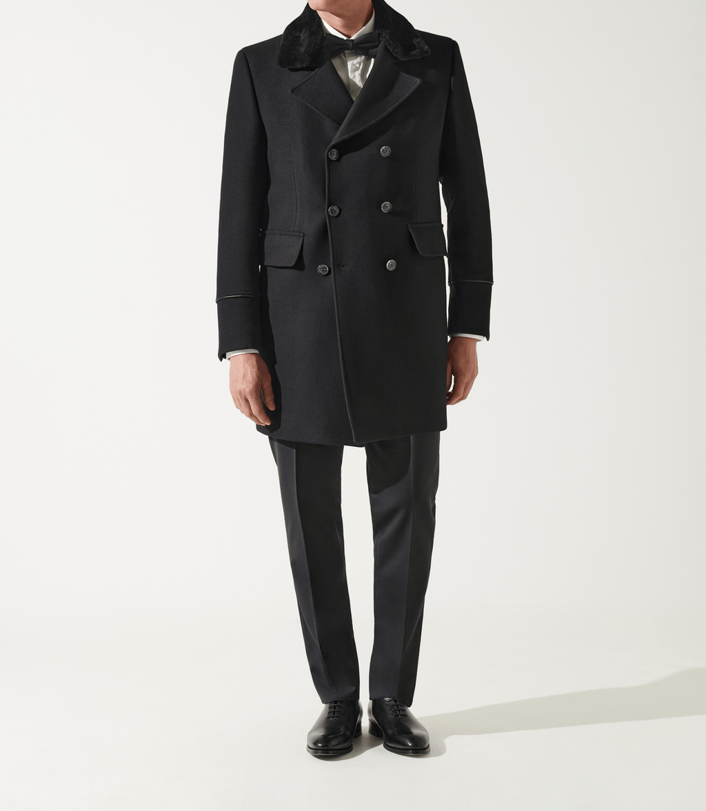 Manteau croisé col fourrure noir ISIO - IZAC