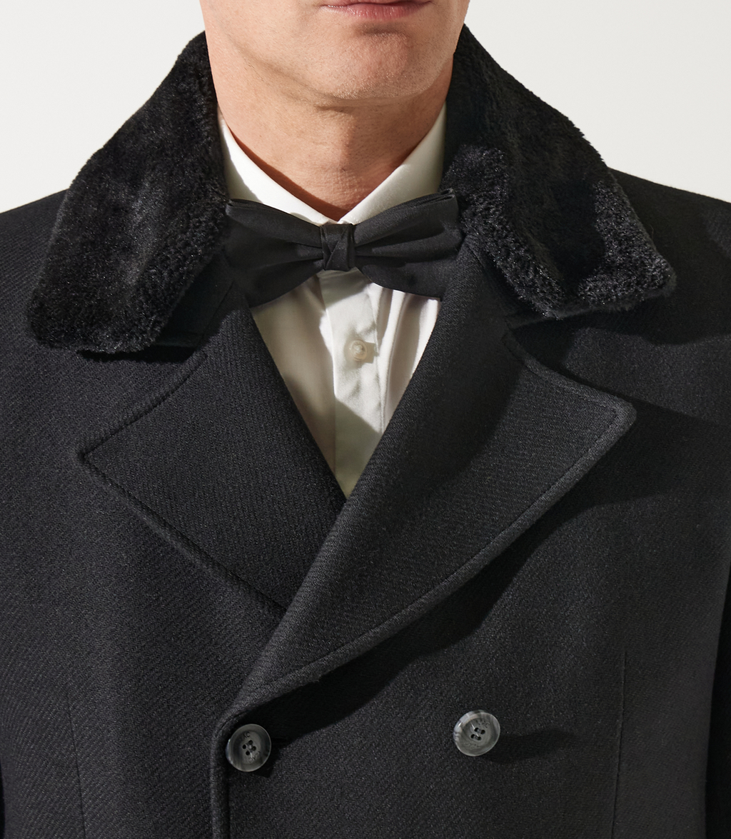 Manteau croisé col fourrure noir ISIO - IZAC