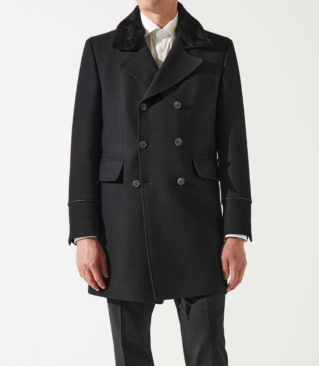 Manteau croisé col fourrure noir ISIO - IZAC