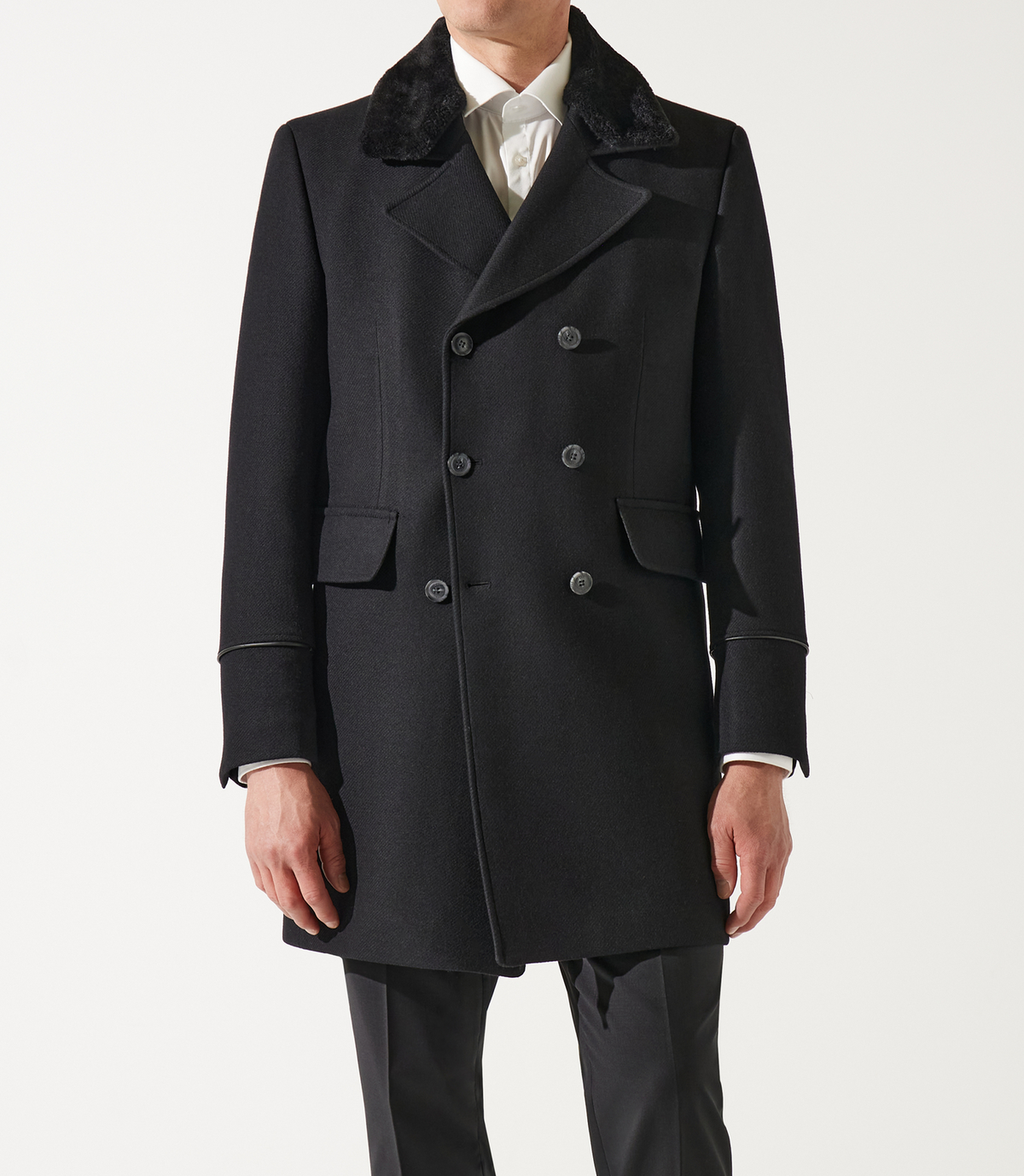 Manteau croisé col fourrure noir ISIO - IZAC