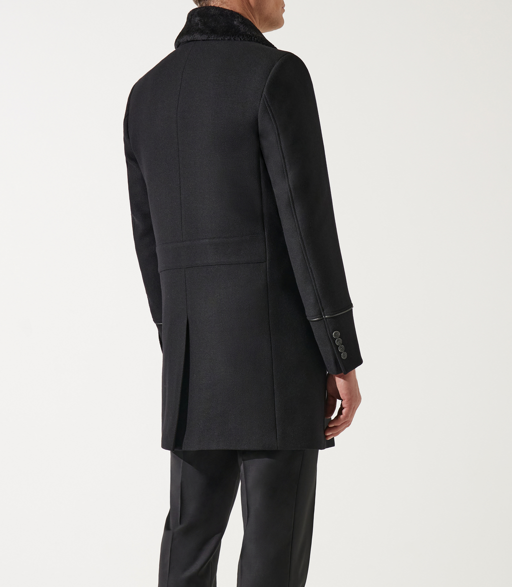 Manteau croisé col fourrure noir ISIO - IZAC
