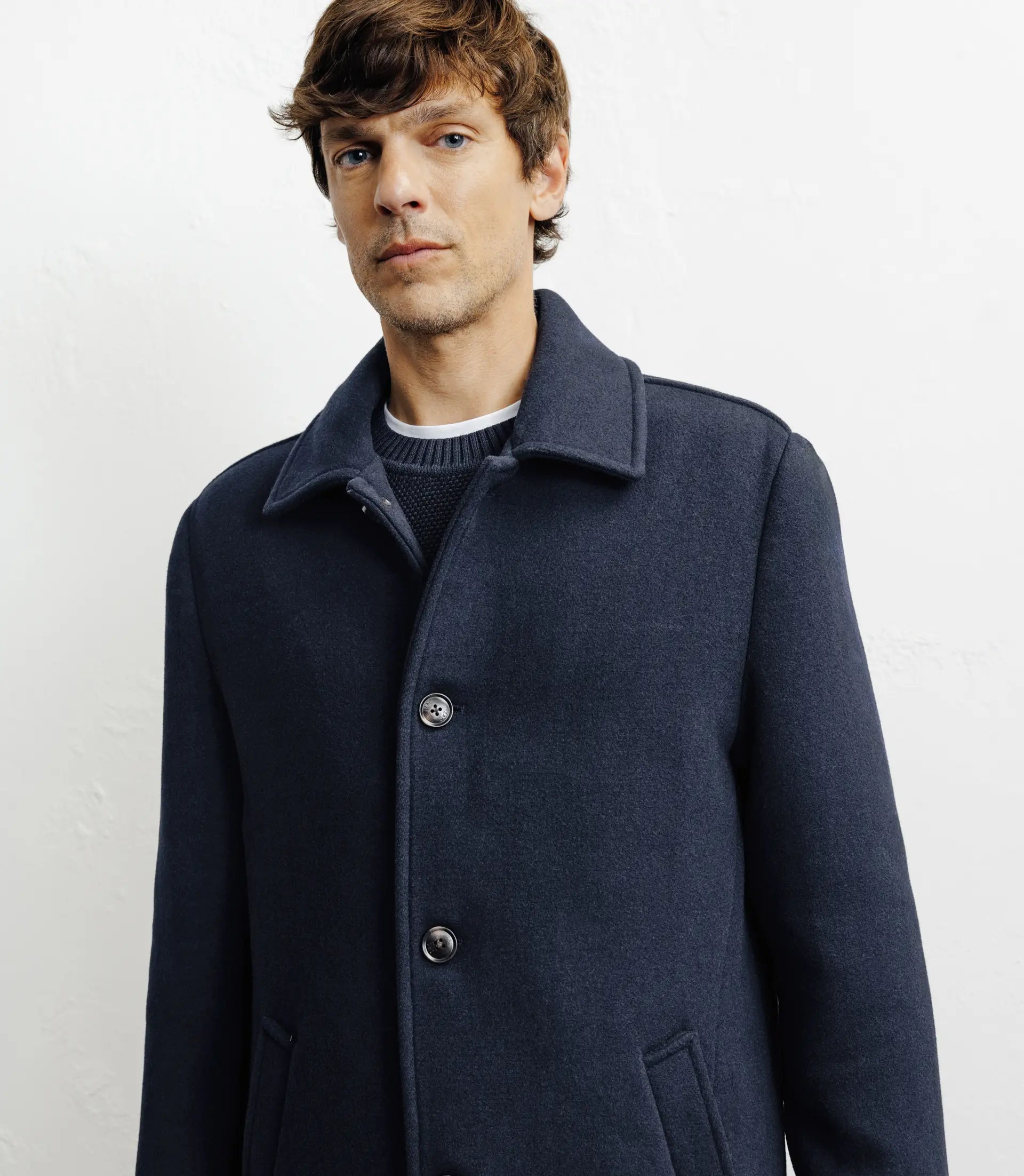 Manteau long droit marine
