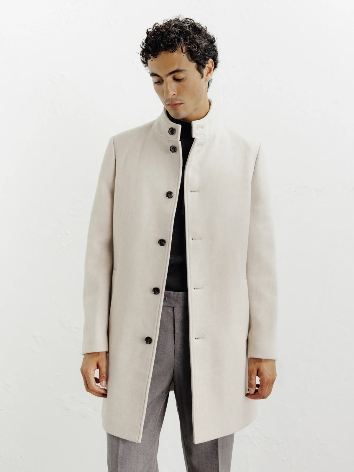 Manteau ville à col mao beige - IZAC