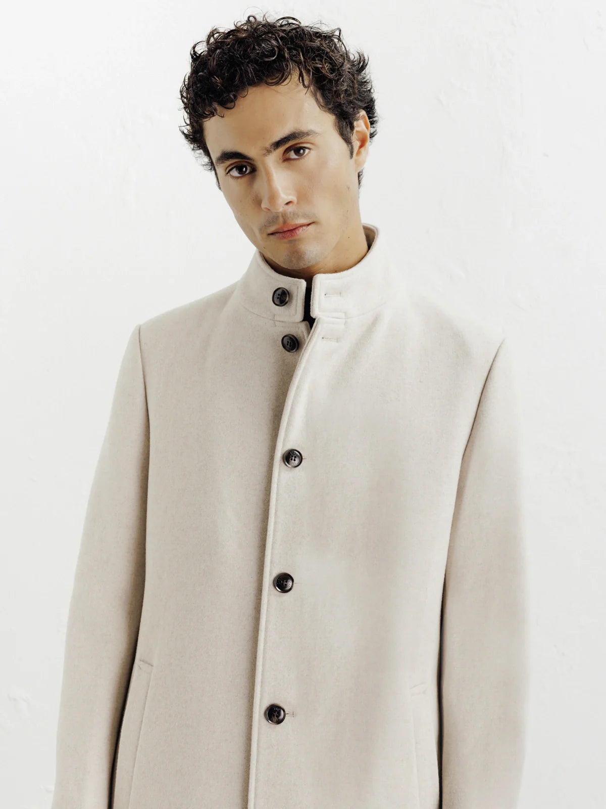 Manteau ville à col mao beige - IZAC