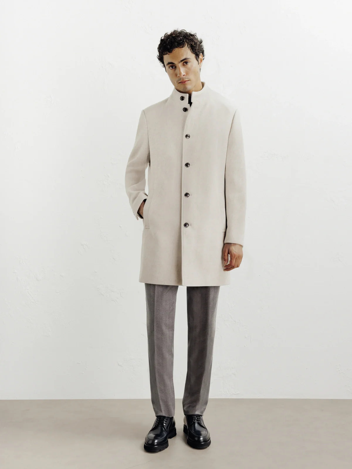 Manteau ville à col mao beige - IZAC