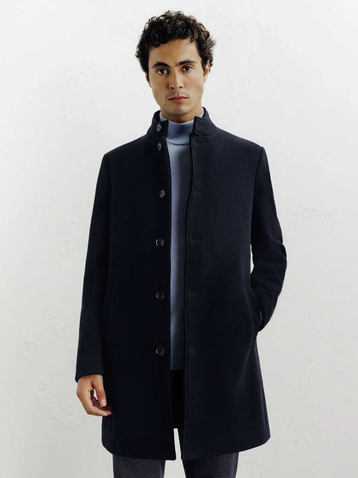 Manteau ville à col mao marine - IZAC