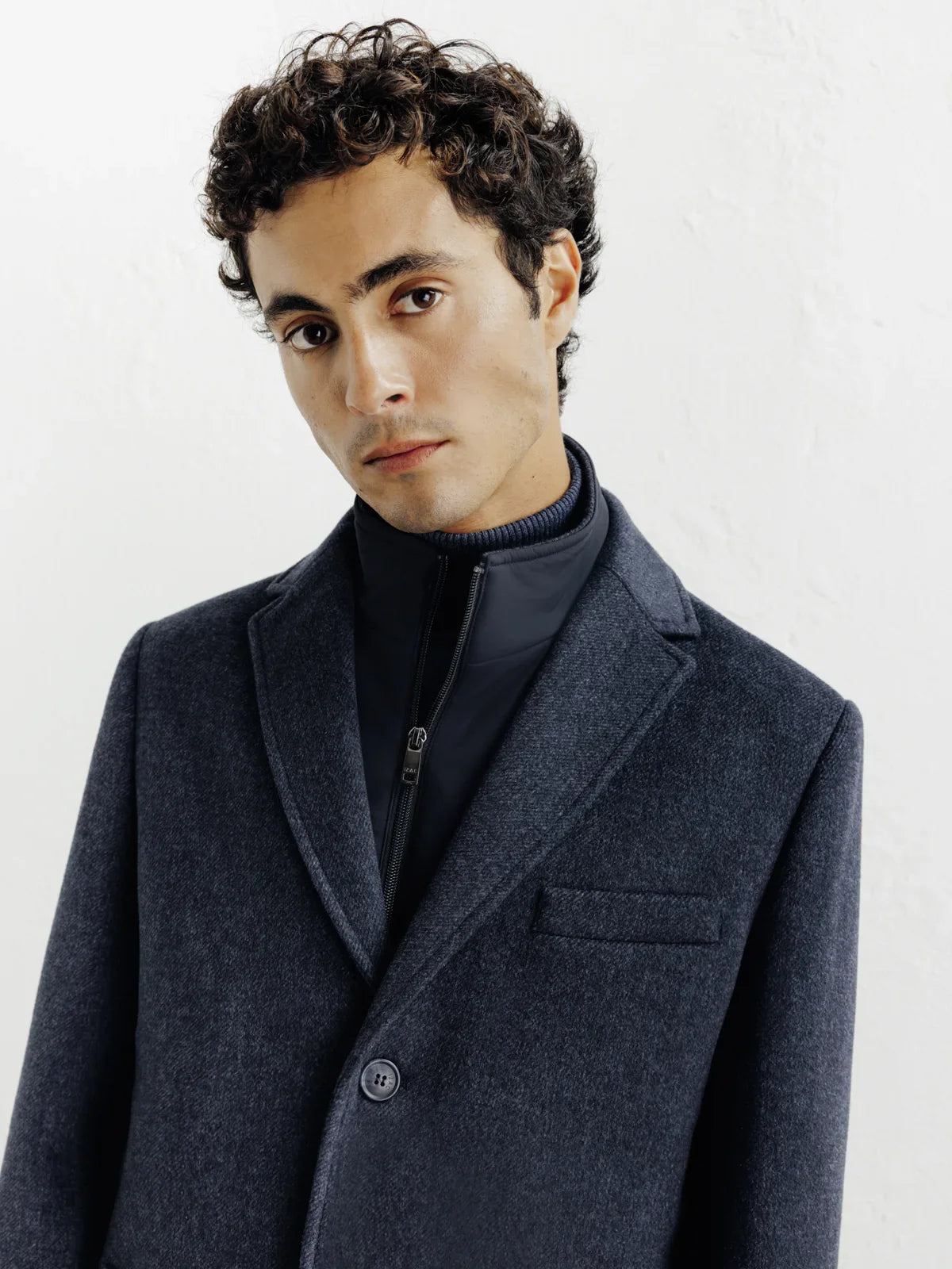 Manteau ville à parmenture amovible bleu denim - IZAC