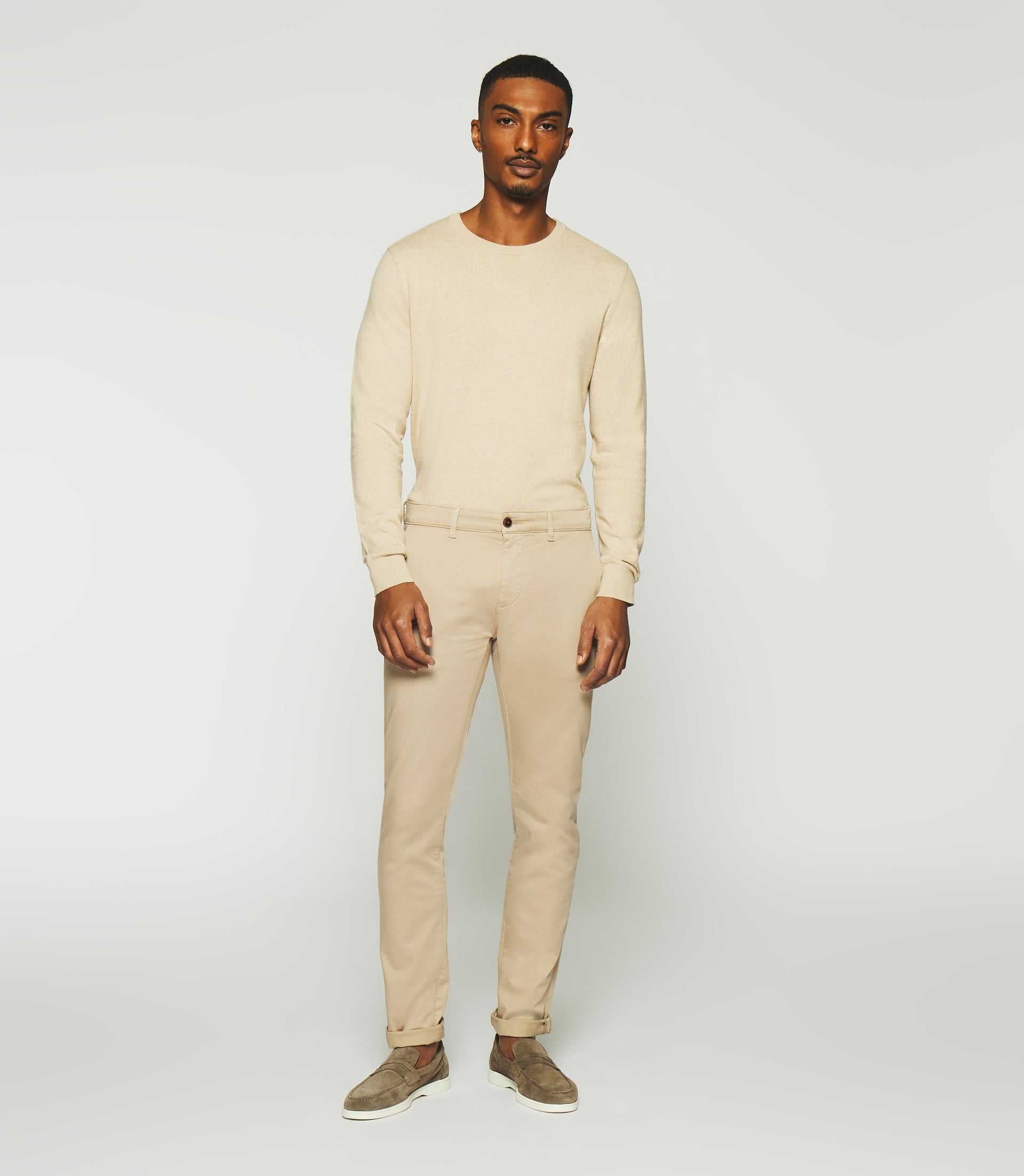 Pantalon chino slim beige mastic PANAMA - IZAC