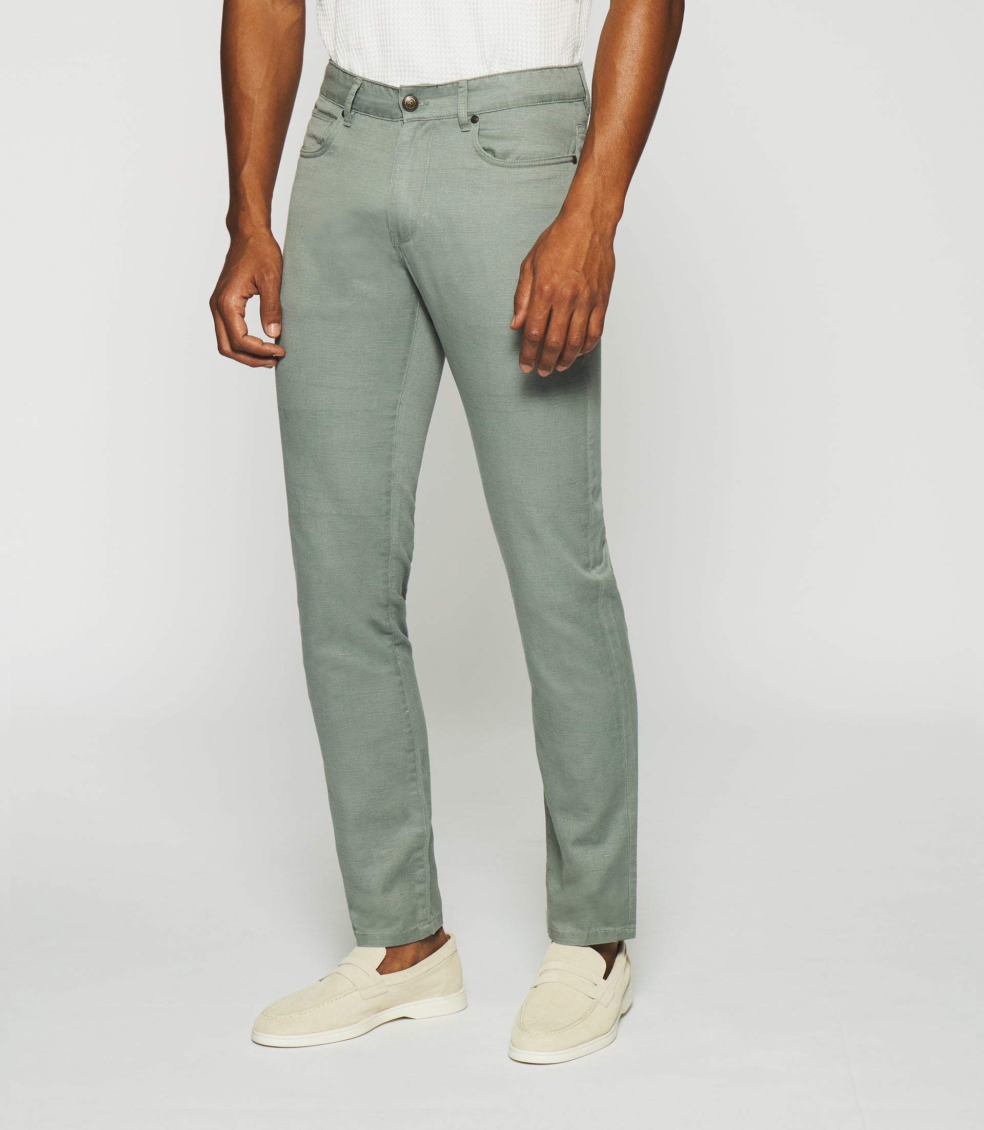 Pantalon slim kaki 5 poches en coton lin PASTEL - IZAC