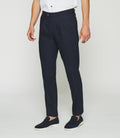 Pantalon chino à rayures en lin bleu marine PLAISANCE - IZAC