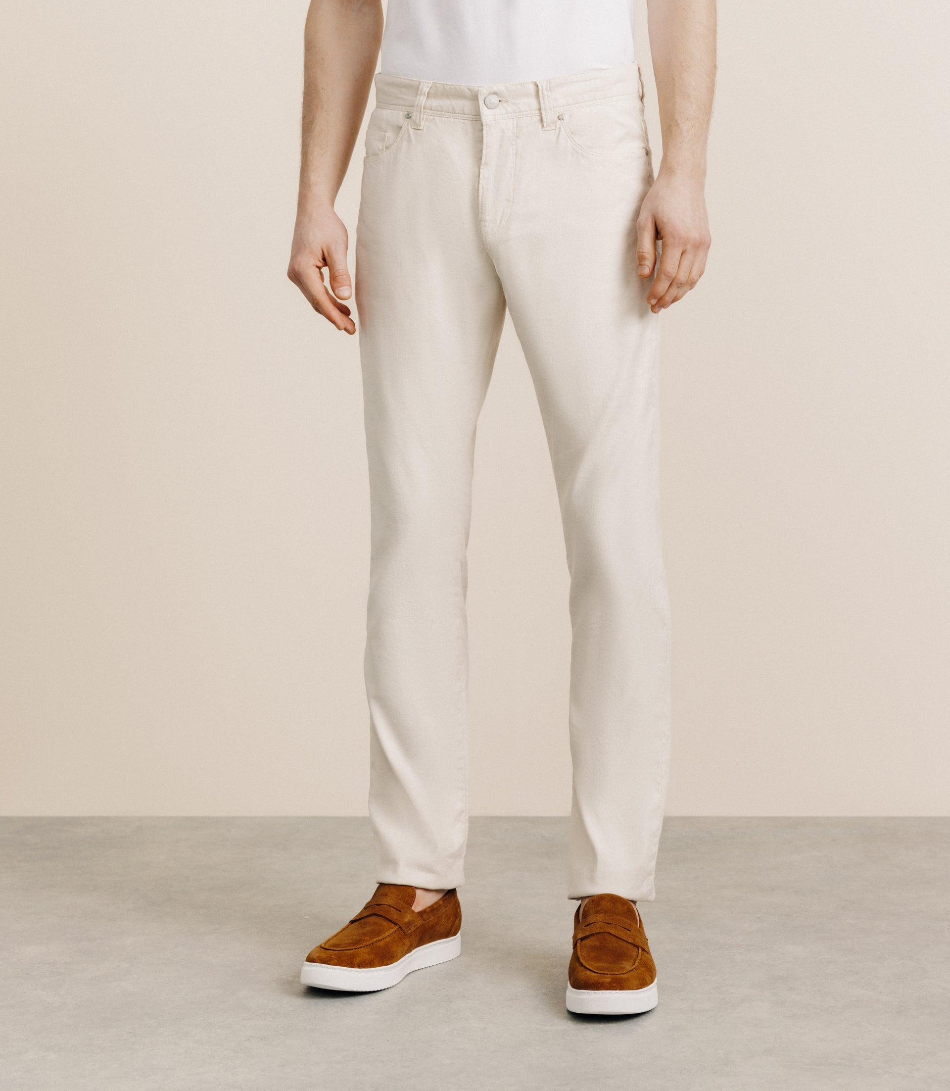 Pantalon droit en lin et coton beige - IZAC