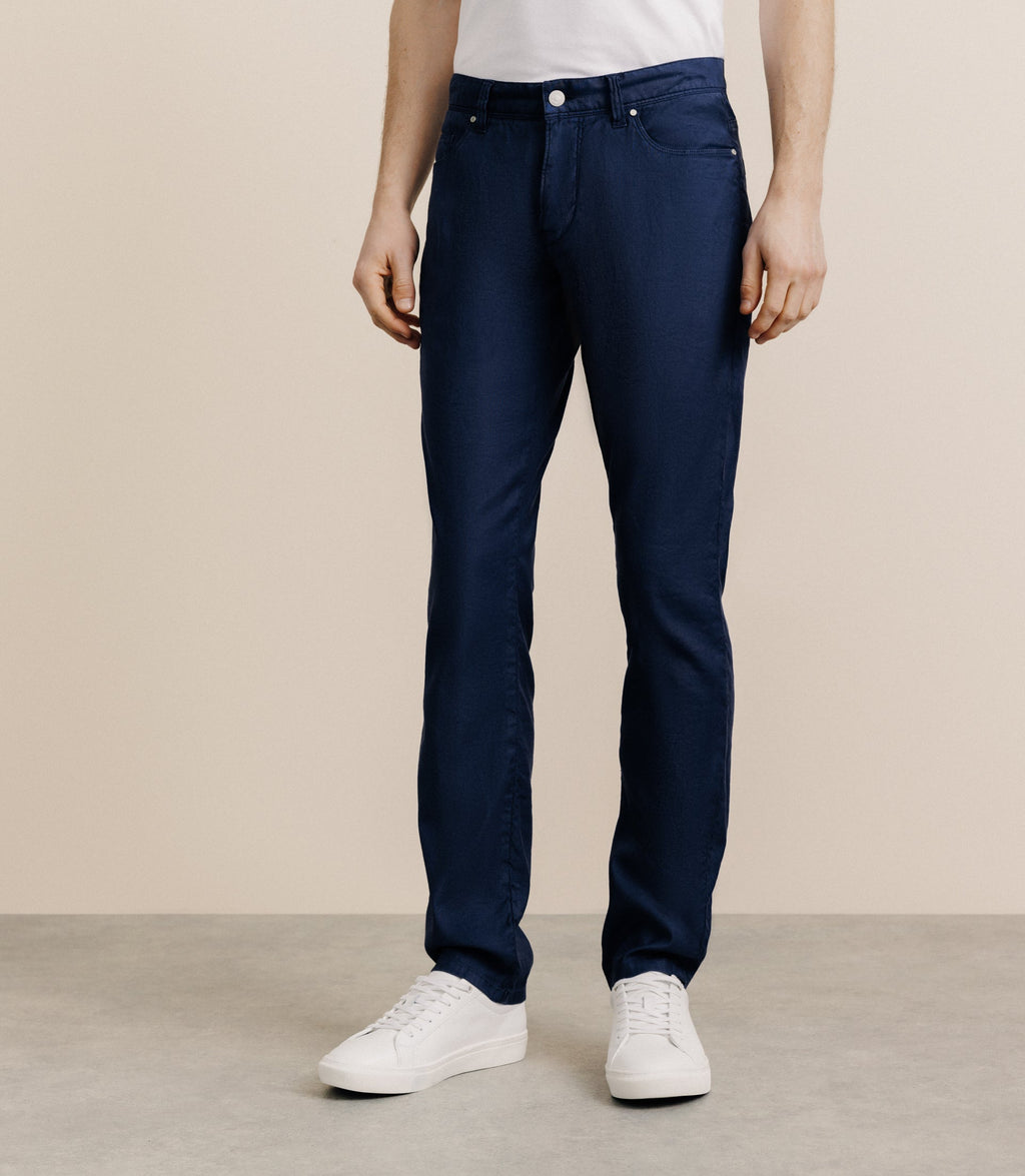 Pantalon droit en lin et coton marine - IZAC